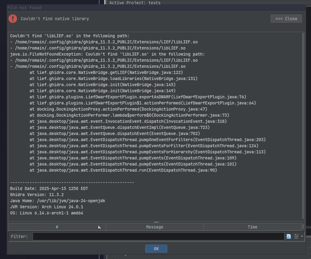 Ghidra native library issue